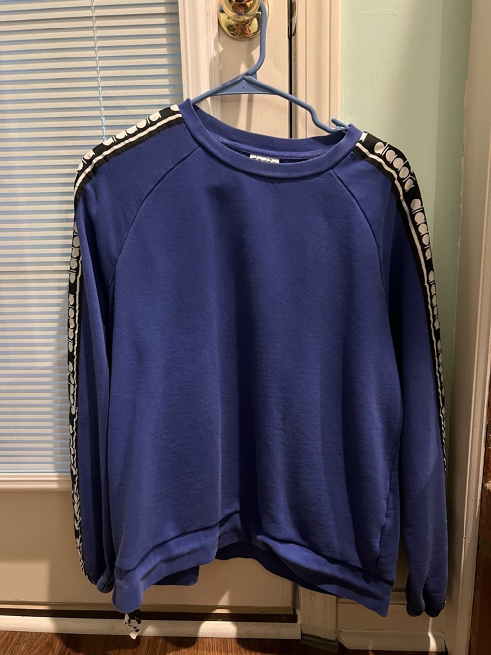 Diadora Blue Crewneck Sweatshirt with Black & White Sleeve Tape